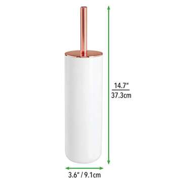 mDesign Compact Freestanding Plastic Toilet Bowl Brush and Holder for Bathroom Storage - Plastic and Stainless Steel - Sturdy, Deep Cleaning - White/Rose Gold
