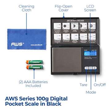 American Weigh AWS-100 Digital Pocket Weight Scale - Precision Stainless Steel with Backlit LCD