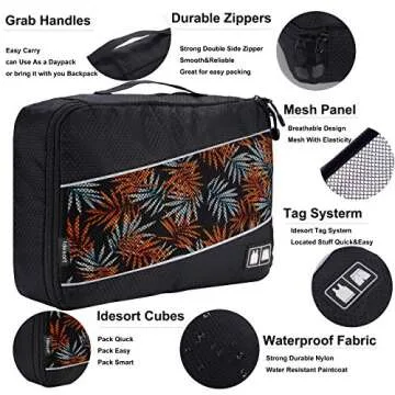 8 Set Packing Cubes, Travel Luggage Bags Organizers Mixed Color Set (Black Grey)