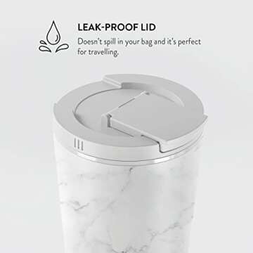 BURGA Travel Coffee Mug (16oz) – Spill-Proof, Secure-Seal Insulated Coffee Mug – Scratch-Resistant, Stainless Steel Travel Mug Stays Hot or Cold – Anti-Slip Coffee Tumbler – White Marble Travel Mug