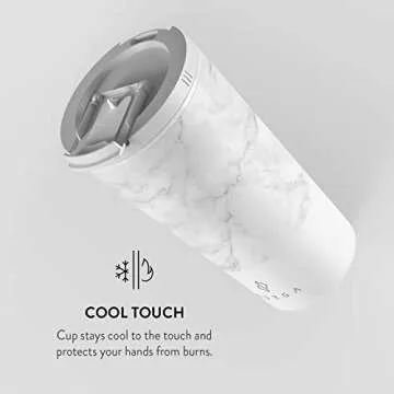 BURGA Travel Coffee Mug (16oz) – Spill-Proof, Secure-Seal Insulated Coffee Mug – Scratch-Resistant, Stainless Steel Travel Mug Stays Hot or Cold – Anti-Slip Coffee Tumbler – White Marble Travel Mug