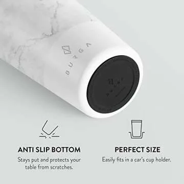 BURGA Travel Coffee Mug (16oz) – Spill-Proof, Secure-Seal Insulated Coffee Mug – Scratch-Resistant, Stainless Steel Travel Mug Stays Hot or Cold – Anti-Slip Coffee Tumbler – White Marble Travel Mug