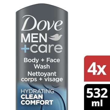 DOVE MEN + CARE Body and Face Wash Clean Comfort 4 Count for Healthier and Stronger Skin Effectively...