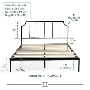 Edenbrook Sydney Platform Bed - Modern Black Metal Frame with Headboard - Easy Assembly