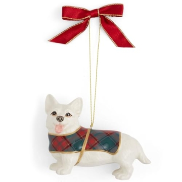 Spode Christmas Tree Tartan Corgi Ornament - Christmas Tree Decorations with Tartan Plaid, Festive H...