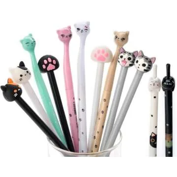 RECHENG cute cat gel pens,fun kawaii pens set,Animal black ink pens for kids office school supplies,...