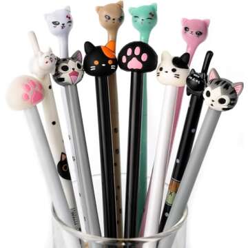 RECHENG cute cat gel pens,fun kawaii pens set,Animal black ink pens for kids office school supplies,12-Styles…