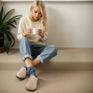 Clogs for Women Suede Soft Leather Clogs Classic Cork Clog Antislip Slippers Waterproof Mules House Sandals Buckle