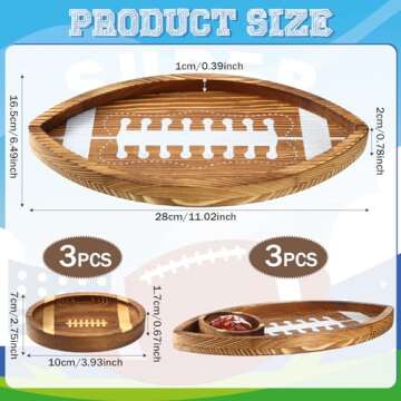 Menkxi 3 Set Football Shaped Wooden Serving Tray and Bowl, 11.02 Inch Football Serving Tray Reusable...