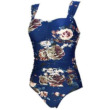 COCOSHIP Women's One Piece Square Back Bikini Off Shoulder Wide Supportive Straps Swimsuit Ruffle Swimwear