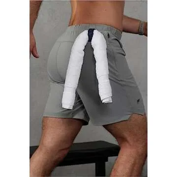 Fabletics Men's The One Short (Lined), Training, Swimming, Lightweight, Quick-Dry, Zip Pocket, Stretch Woven, 5" Inseam, L, Shadow Grey