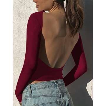 Women's Backless T-Shirts Y2K Crop Top Solid Casual Long Sleeve Sexy Vintage Cut Out 2023 Summer Fas...