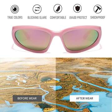 BAWUYI Y2K Wrap Around Sunglasses for Men Women 2000s Accessories Cyber Glasses Sports Biker Shades ...