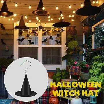 12 Black Witch Hats & 16 3D Bats for Halloween Decor