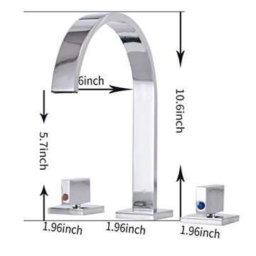 Aquafaucet Waterfall 8-16 Inch Chrome Finish 3 Holes 2 Handles Widespread Bathroom Sink Faucet