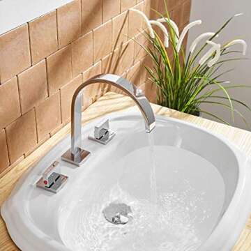 Aquafaucet Waterfall 8-16 Inch Chrome Finish 3 Holes 2 Handles Widespread Bathroom Sink Faucet