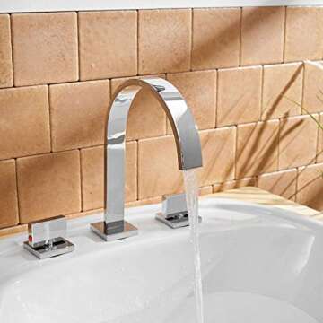 Aquafaucet Waterfall 8-16 Inch Chrome Finish 3 Holes 2 Handles Widespread Bathroom Sink Faucet