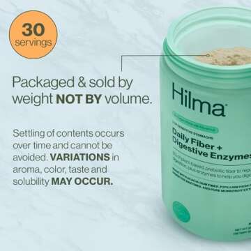 Hilma Daily Fiber and Digestive Enzymes, Fiber Supplement Powder with Prebiotics and Enzymes Formulated with Psyllium Husk and Acacia, Gluten Free, Vegan, FSA Eligible, Digestive Support, 30 Servings