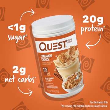 Quest Nutrition Cinnamon Crunch Protein Powder, 20g Protein, 2g Net Carb, 1g Sugar, Low Carb, Gluten...