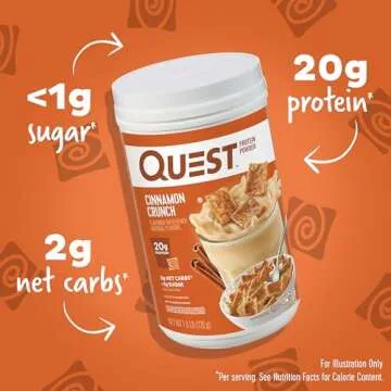 Quest Nutrition Cinnamon Crunch Protein Powder, 20g Protein, 2g Net Carb, 1g Sugar, Low Carb, Gluten...