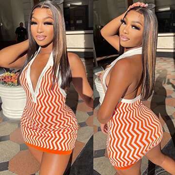 acelyn Women’s Backless Mini Dress Halter Neck Sleeveless Striped Bodycon Y2k Dress Sexy Summer Casual Knit Dress