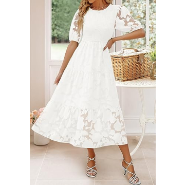 Stylish ZESICA Summer Floral Maxi Dress for Women in White