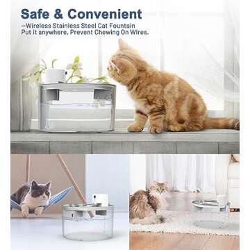 Cat Water Fountain Stainless Steel, Wireless & Battery Operated 74oz/2.2L Automatic Pet Water Fountain for Cats, Dogs, Multiple Pets - with 2 Replacement Filters