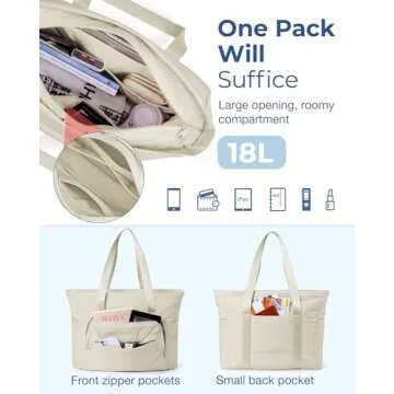 BAGSMART Tote Bag for Women, Lightweight Large Tote Bag with Compartments and Yoga Mat Strap, Quilte...