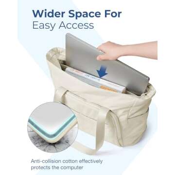 BAGSMART Tote Bag for Women, Lightweight Large Tote Bag with Compartments and Yoga Mat Strap, Quilted Shoulder Bag Handbag for Travel, Work, Gym, Beige