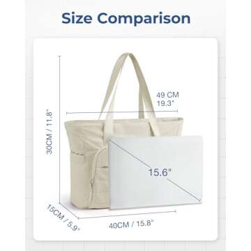 BAGSMART Tote Bag for Women, Lightweight Large Tote Bag with Compartments and Yoga Mat Strap, Quilted Shoulder Bag Handbag for Travel, Work, Gym, Beige
