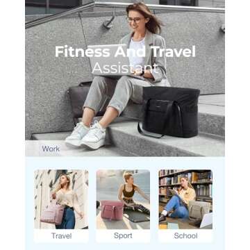 BAGSMART Tote Bag for Women, Lightweight Large Tote Bag with Compartments and Yoga Mat Strap, Quilted Shoulder Bag Handbag for Travel, Work, Gym, Beige