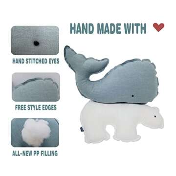 Marble Empire Whale Pillow Linen, Blue Whale Throw Pillows with Free Style Edge,Coastal Ocean Decorative Pillow for Couch Sofa (18.5 inch)