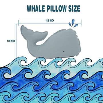 Marble Empire Whale Pillow Linen, Blue Whale Throw Pillows with Free Style Edge,Coastal Ocean Decorative Pillow for Couch Sofa (18.5 inch)