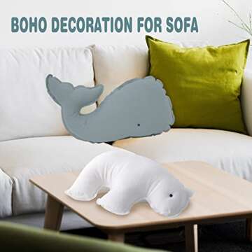 Marble Empire Whale Pillow Linen, Blue Whale Throw Pillows with Free Style Edge,Coastal Ocean Decorative Pillow for Couch Sofa (18.5 inch)