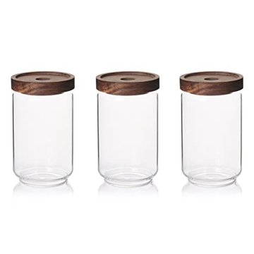 Sweejar 25 oz Glass Canisters with Airtight Bamboo Lid(3 pack), Food Storage Jar for Kitchen, Dry Food Containers for Serving Tea, Coffee, and More