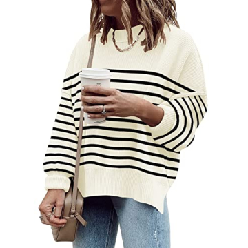 ETCYY Womens Oversized Sweaters Fall 2025 Fashion Clothes Trendy Batwing Sleeve Colorblock Striped K...