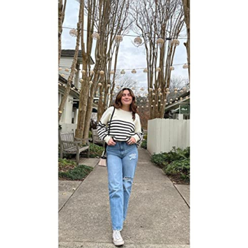 ETCYY Womens Oversized Sweaters Fall 2025 Fashion Clothes Trendy Batwing Sleeve Colorblock Striped Knit Pullover Sweater Tops(L.Stripe Apricot)