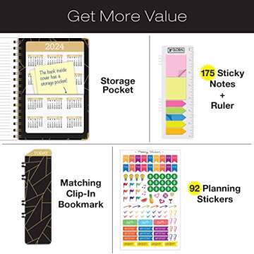 HARDCOVER 2023 Planner: (November 2022 Through December 2023) 5.5"x8" Daily Weekly Monthly Planner Yearly Agenda. Bookmark, Pocket Folder and Sticky Note Set (Black Gold Triangles)