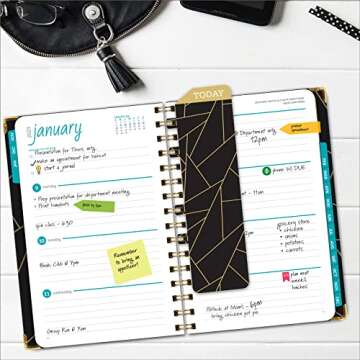 HARDCOVER 2023 Planner: (November 2022 Through December 2023) 5.5"x8" Daily Weekly Monthly Planner Yearly Agenda. Bookmark, Pocket Folder and Sticky Note Set (Black Gold Triangles)