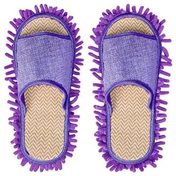Moolecole Microfiber Mop Cleaning House Slippers Detachable Mopping Shoes Cleaning Tools Fits Womens Size 5.5-8 Purple