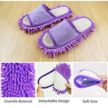 Moolecole Microfiber Mop Cleaning House Slippers Detachable Mopping Shoes Cleaning Tools Fits Womens Size 5.5-8 Purple