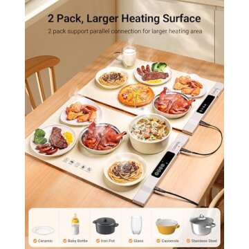 Warming Mat for Food, 2 Pack Food Warming Mat, Electric Warming Tray for Buffets Party with 7 Adjust...