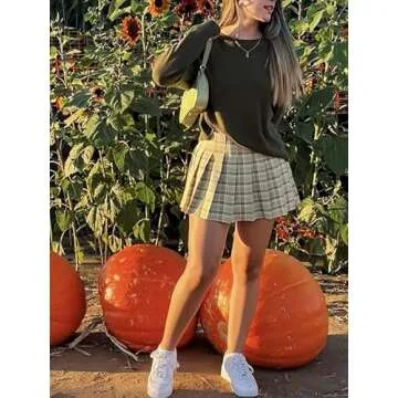 DAZCOS Women's High Waist Plaid Skirt with Shorts