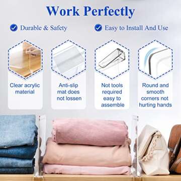 HONSREO Shelf Dividers for Closet Organization, 8 Pack Acrylic Shelf Divider for Clothes Purses, Clear Plastic Separators for Wood Shelves Organizer, Cabinets, Bedroom, Kitchen, Office