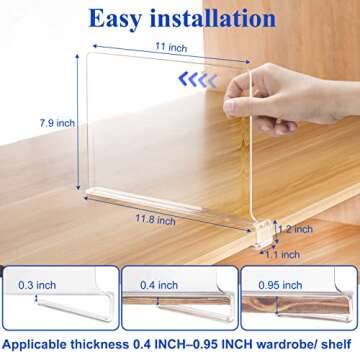 HONSREO Shelf Dividers for Closet Organization, 8 Pack Acrylic Shelf Divider for Clothes Purses, Clear Plastic Separators for Wood Shelves Organizer, Cabinets, Bedroom, Kitchen, Office
