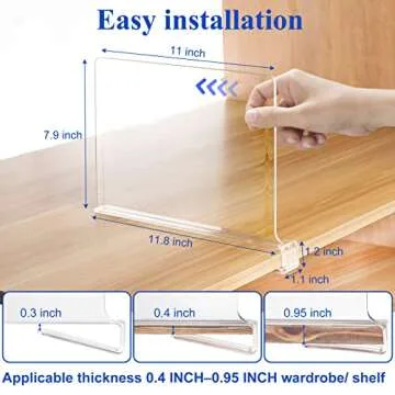 HONSREO Shelf Dividers for Closet Organization, 8 Pack Acrylic Shelf Divider for Clothes Purses, Clear Plastic Separators for Wood Shelves Organizer, Cabinets, Bedroom, Kitchen, Office