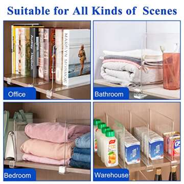 HONSREO Shelf Dividers for Closet Organization, 8 Pack Acrylic Shelf Divider for Clothes Purses, Clear Plastic Separators for Wood Shelves Organizer, Cabinets, Bedroom, Kitchen, Office