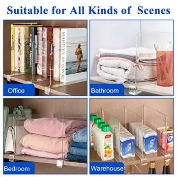 HONSREO Shelf Dividers for Closet Organization, 8 Pack Acrylic Shelf Divider for Clothes Purses, Clear Plastic Separators for Wood Shelves Organizer, Cabinets, Bedroom, Kitchen, Office