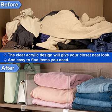 HONSREO Shelf Dividers for Closet Organization, 8 Pack Acrylic Shelf Divider for Clothes Purses, Clear Plastic Separators for Wood Shelves Organizer, Cabinets, Bedroom, Kitchen, Office