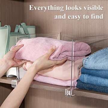 HONSREO Shelf Dividers for Closet Organization, 8 Pack Acrylic Shelf Divider for Clothes Purses, Clear Plastic Separators for Wood Shelves Organizer, Cabinets, Bedroom, Kitchen, Office